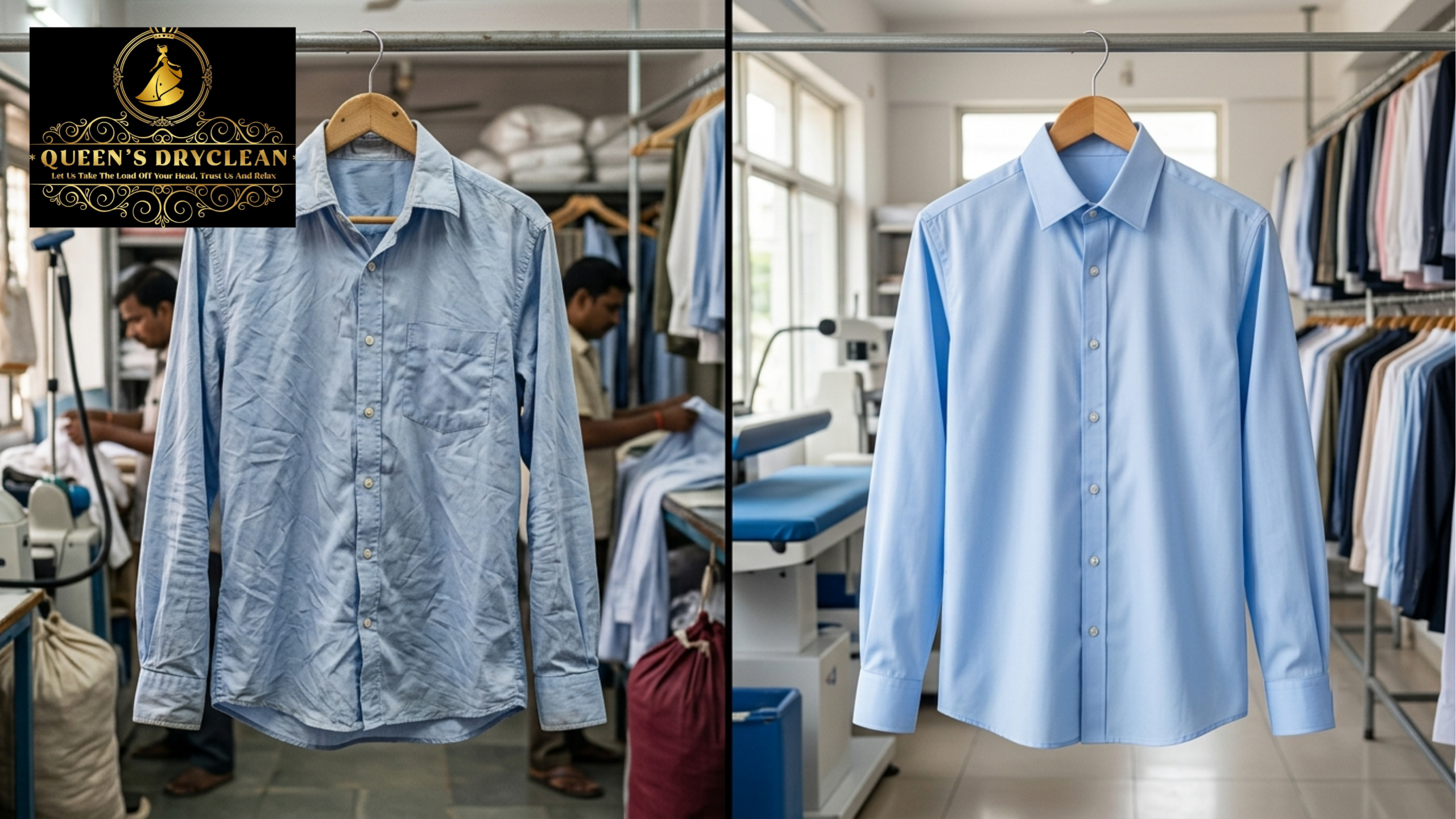 Before and after professional garment cleaning by the best dry cleaners in Mumbai